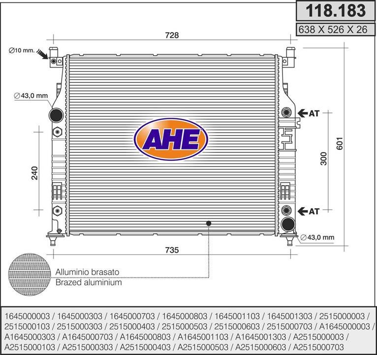 AHE 118.183 Radiator, engine cooling 118183