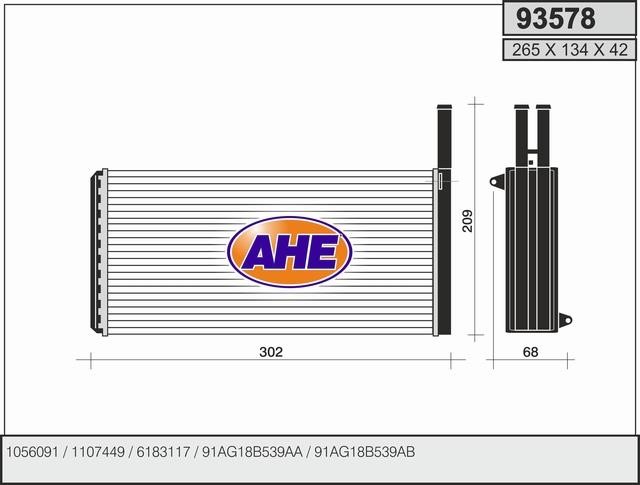 AHE 93578 Heat exchanger, interior heating 93578