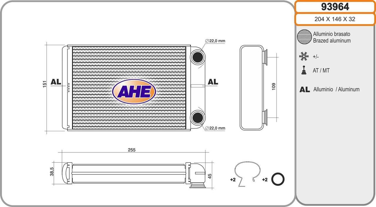 AHE 93964 Heat Exchanger, interior heating 93964