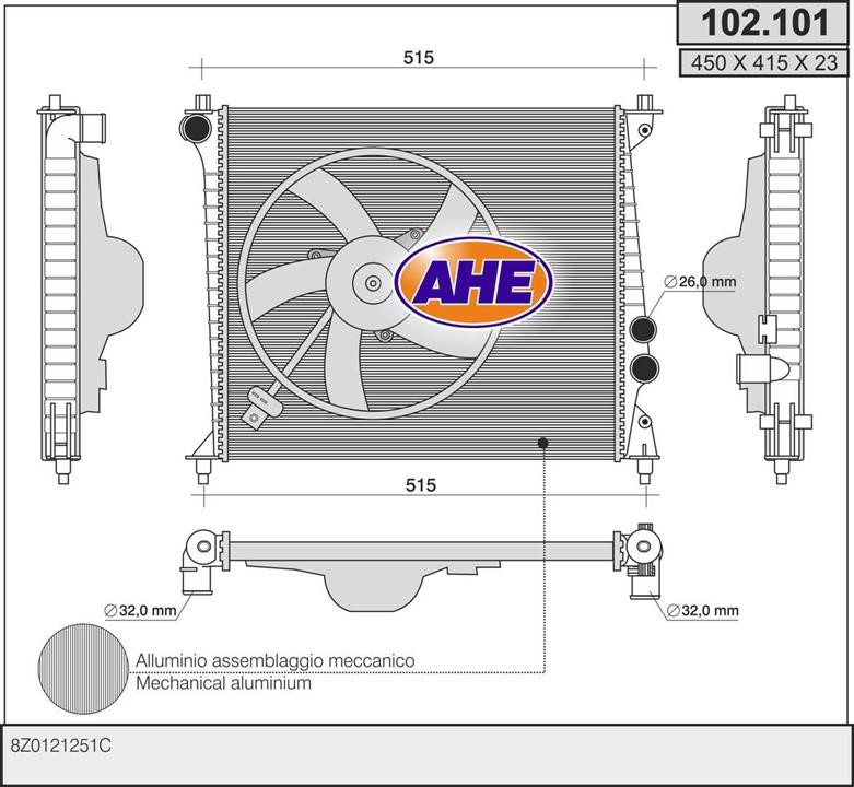AHE 102.101 Radiator, engine cooling 102101