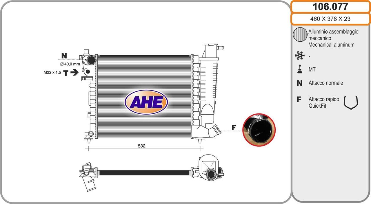 AHE 106077 Radiator, engine cooling 106077