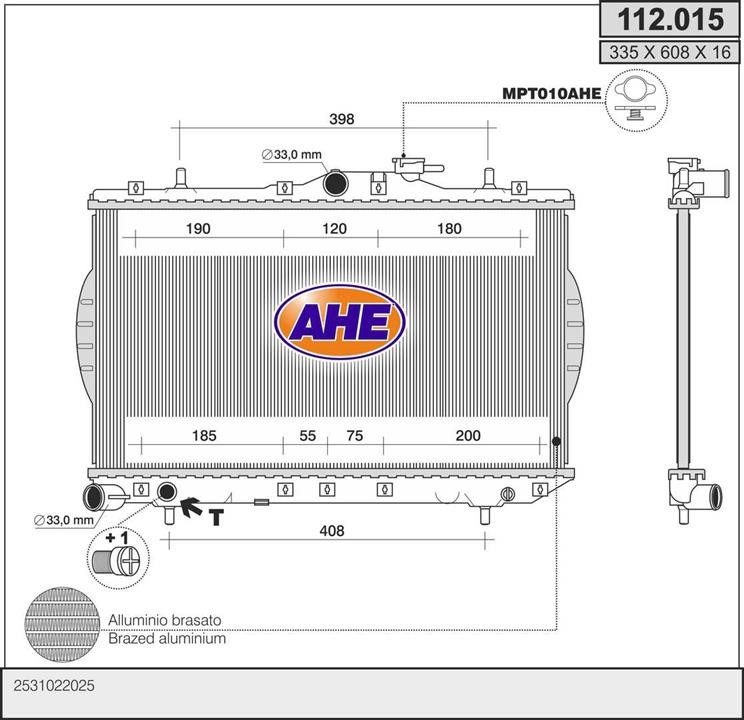 AHE 112.015 Radiator, engine cooling 112015