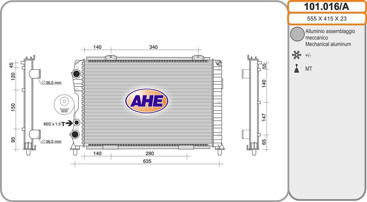 AHE 101.016/A Radiator, engine cooling 101016A