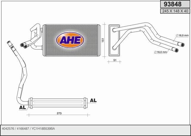 AHE 93848 Heat exchanger, interior heating 93848