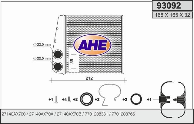 AHE 93092 Heat exchanger, interior heating 93092
