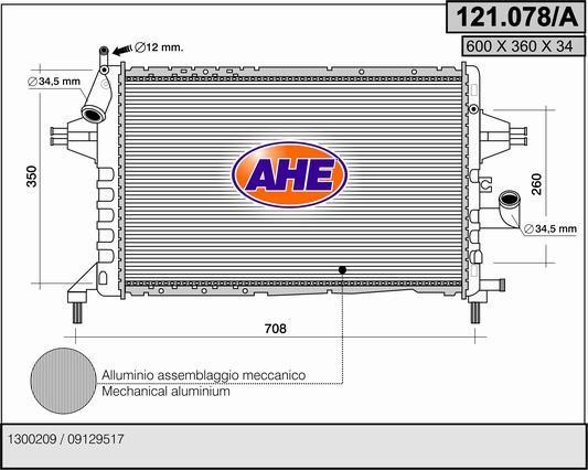 AHE 121.078/A Radiator, engine cooling 121078A