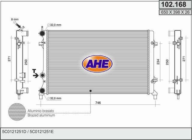 AHE 102.168 Radiator, engine cooling 102168