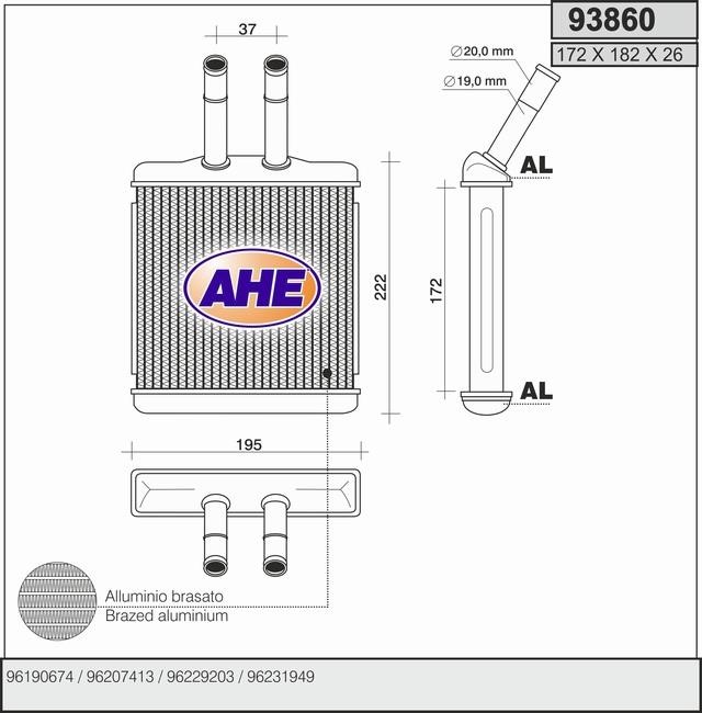 AHE 93860 Heat exchanger, interior heating 93860