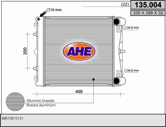 AHE 135.004 Radiator, engine cooling 135004
