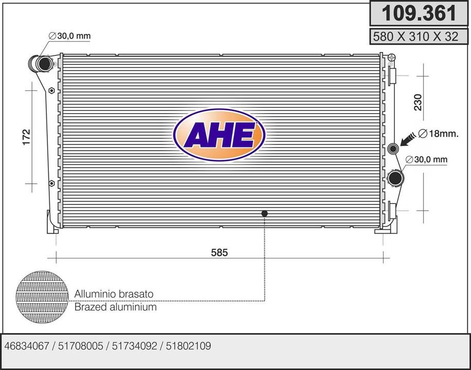 AHE 109.361 Radiator, engine cooling 109361