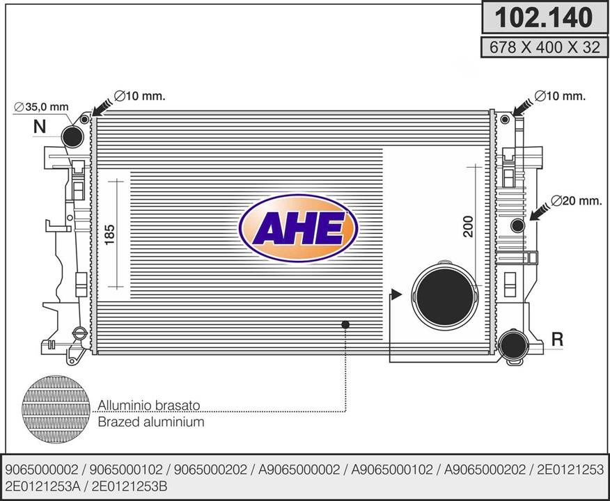 AHE 102.140 Radiator, engine cooling 102140