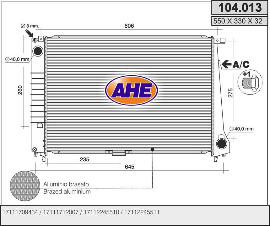 AHE 104.013 Radiator, engine cooling 104013