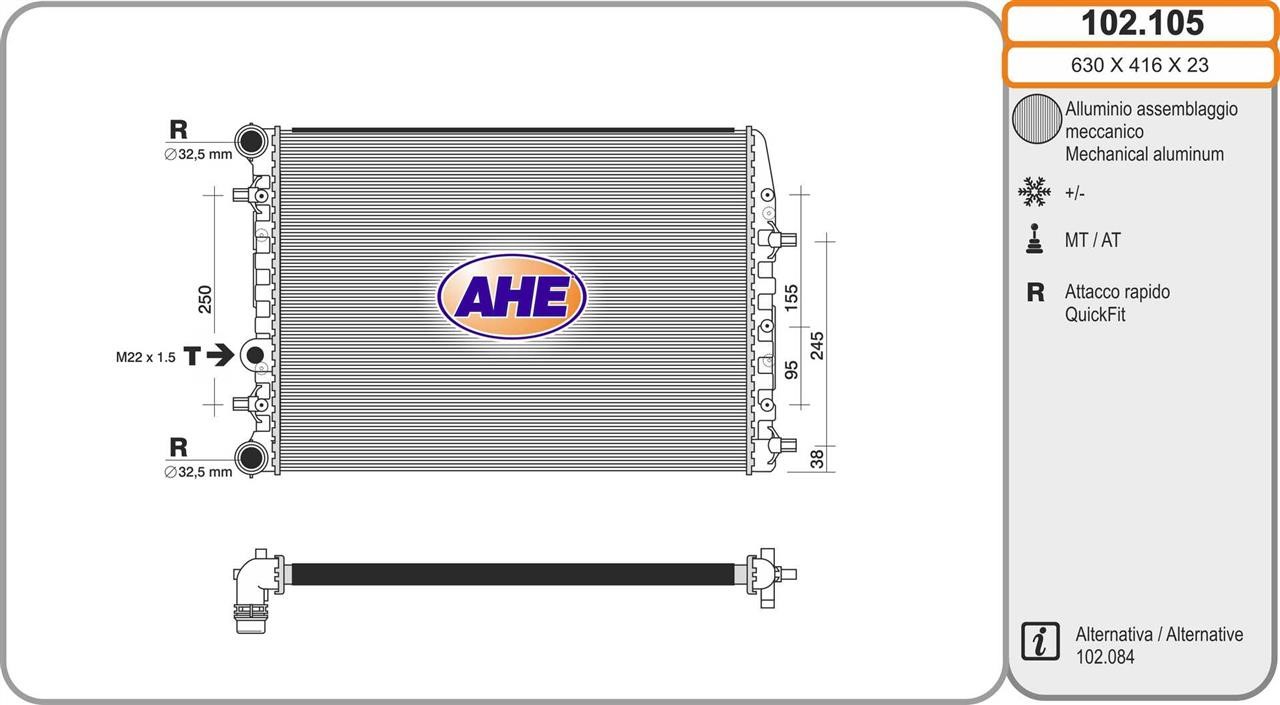 AHE 102.105 Radiator, engine cooling 102105