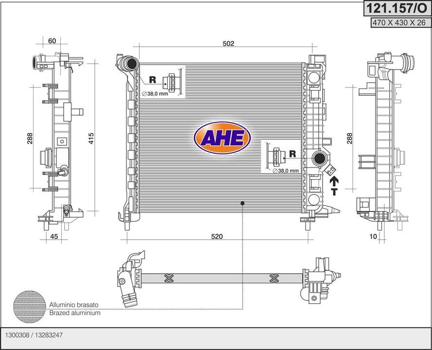 AHE 121.157/O Radiator, engine cooling 121157O