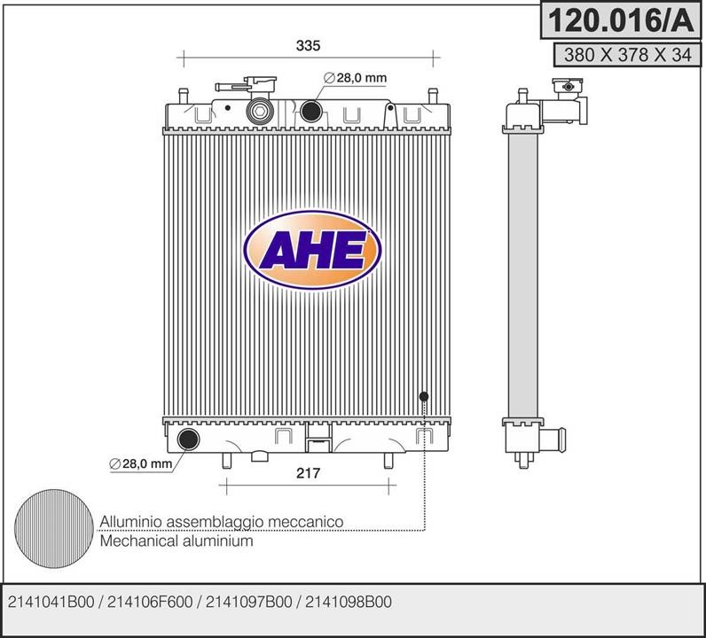 AHE 120.016/A Radiator, engine cooling 120016A