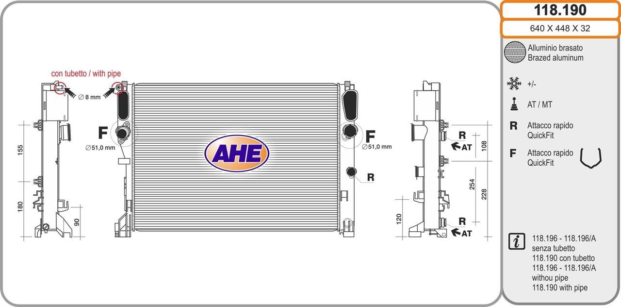AHE 118.190 Radiator, engine cooling 118190