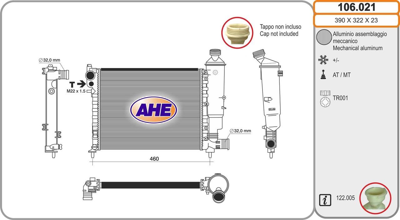 AHE 106.021 Radiator, engine cooling 106021