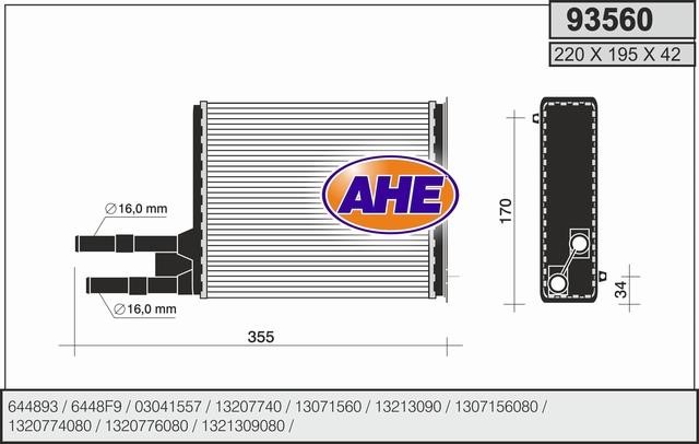 AHE 93560 Heat exchanger, interior heating 93560