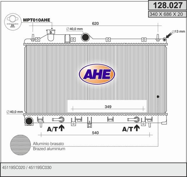 AHE 128.027 Radiator, engine cooling 128027