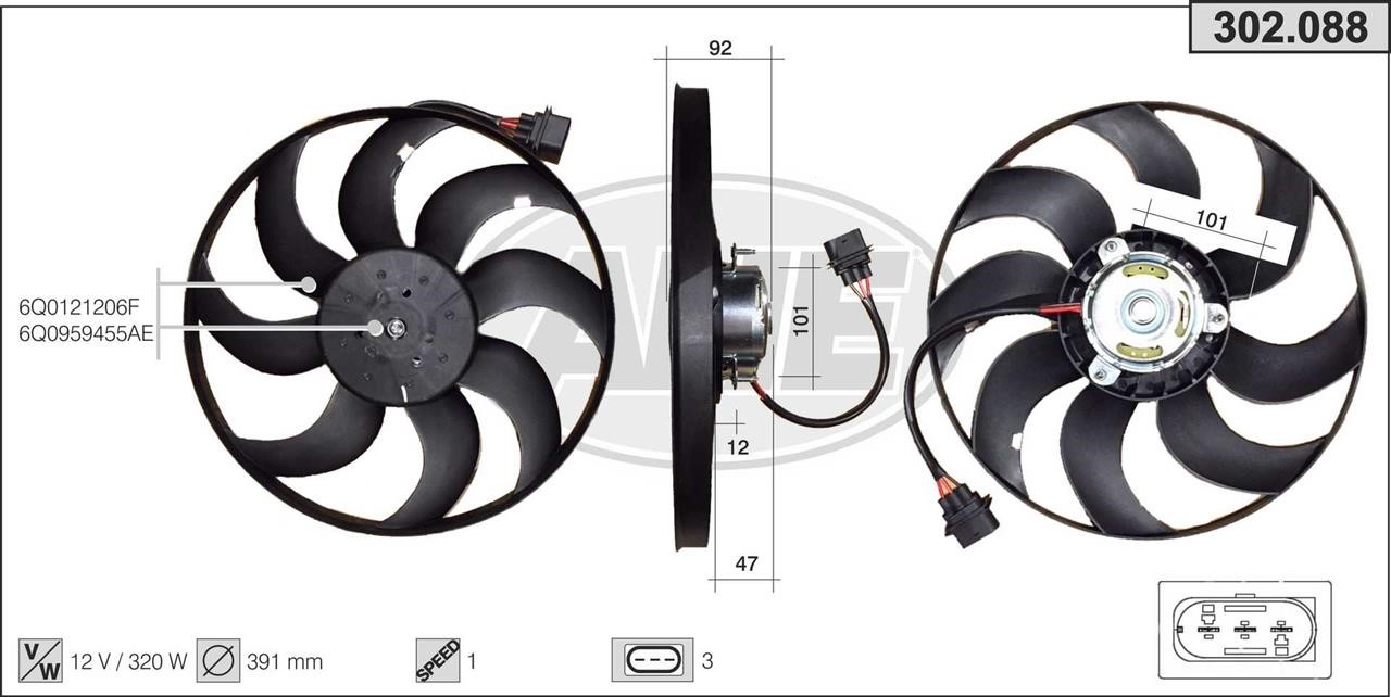 AHE 302.088 Fan, radiator 302088