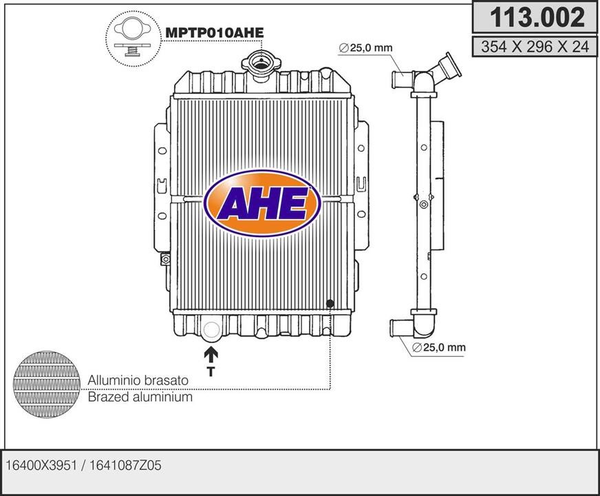 AHE 113.002 Radiator, engine cooling 113002
