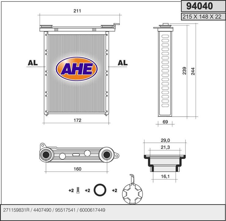 AHE 94040 Heat Exchanger, interior heating 94040