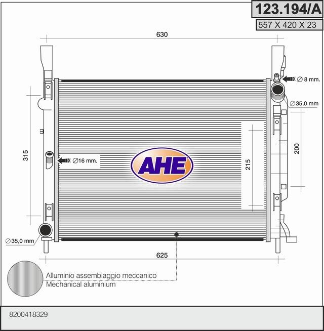 AHE 123.194/A Radiator, engine cooling 123194A