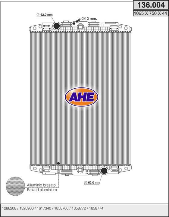 AHE 136.004 Radiator, engine cooling 136004