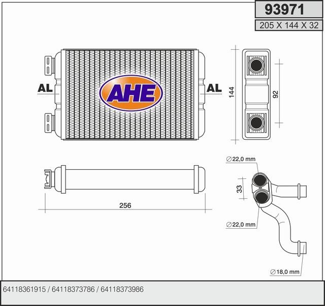 AHE 93971 Heat exchanger, interior heating 93971