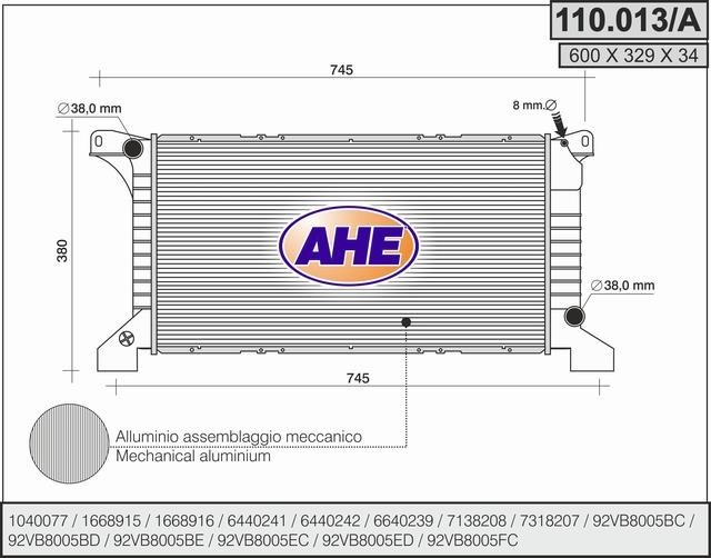 AHE 110013/A Radiator, engine cooling 110013A