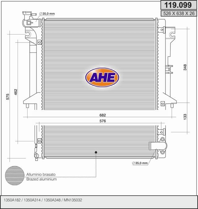 AHE 119099 Radiator, engine cooling 119099