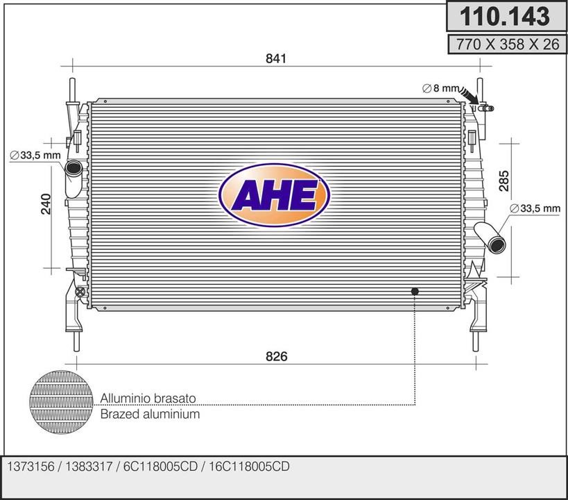 AHE 110.143 Radiator, engine cooling 110143