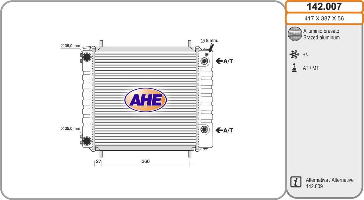 AHE 142.007 Radiator, engine cooling 142007