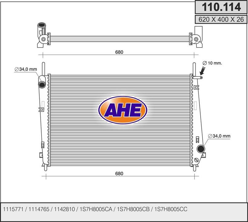 AHE 110114 Radiator, engine cooling 110114