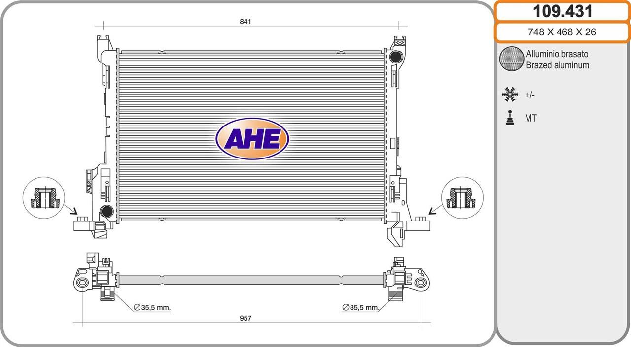 AHE 109.431 Radiator, engine cooling 109431