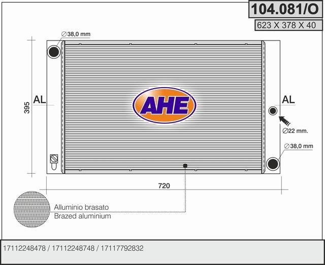 AHE 104.081/O Radiator, engine cooling 104081O