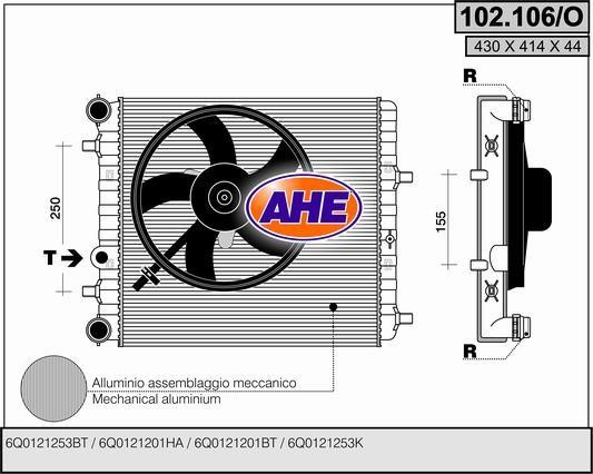 AHE 102.106/O Radiator, engine cooling 102106O
