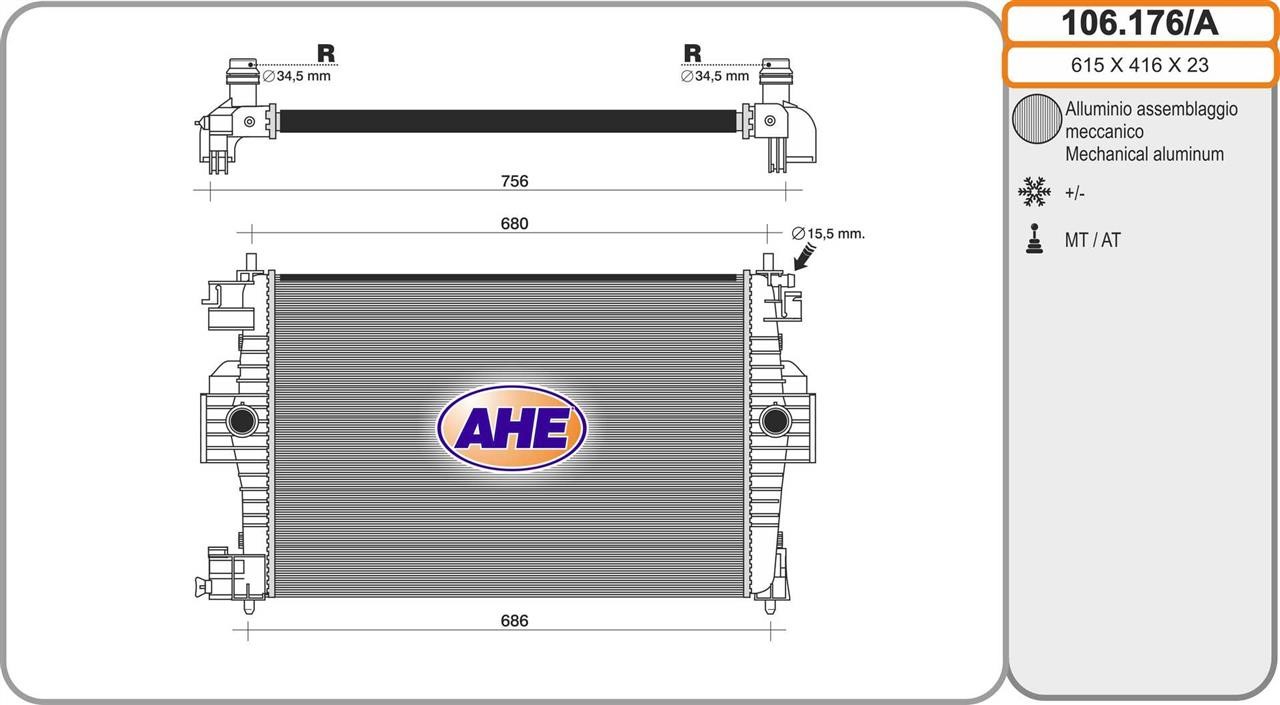 AHE 106.176/A Radiator, engine cooling 106176A