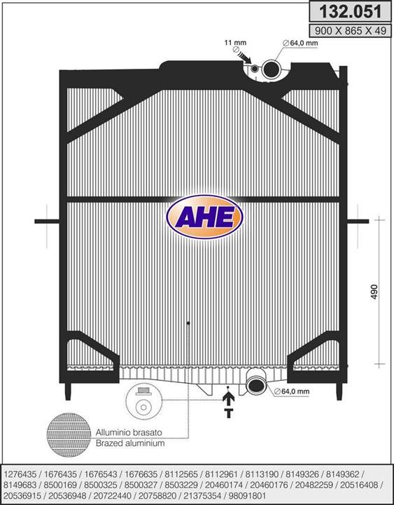 AHE 132.051 Radiator, engine cooling 132051