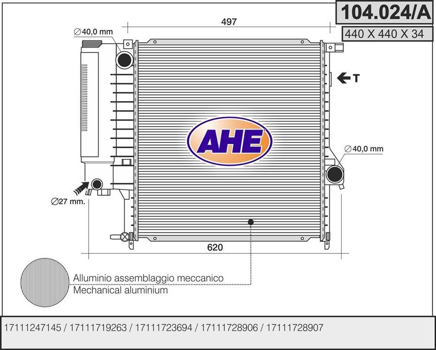 AHE 104.024/A Radiator, engine cooling 104024A