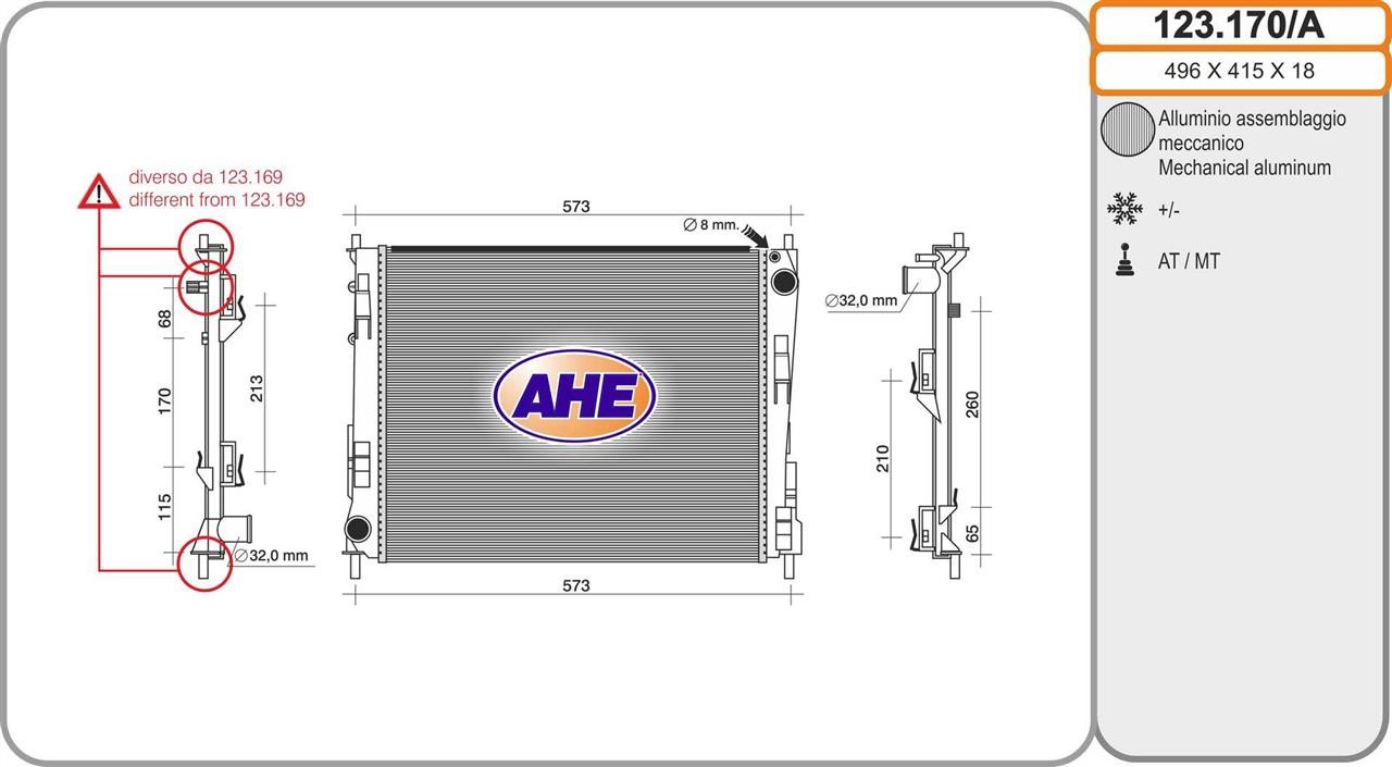 AHE 123.170/A Radiator, engine cooling 123170A