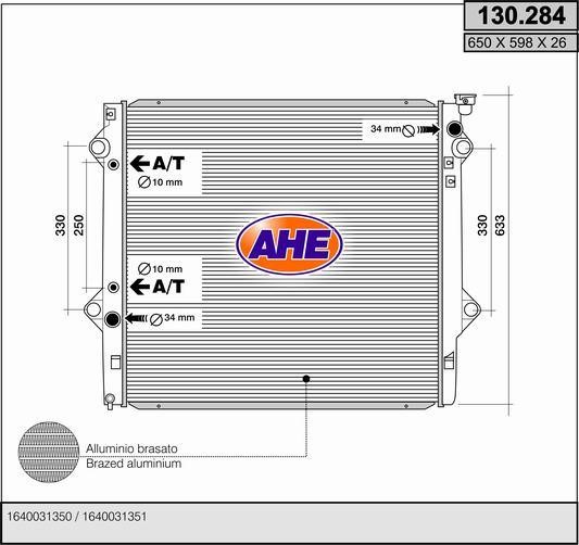 AHE 130.284 Radiator, engine cooling 130284
