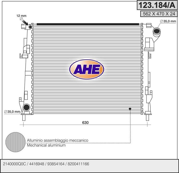 AHE 123.184/A Radiator, engine cooling 123184A