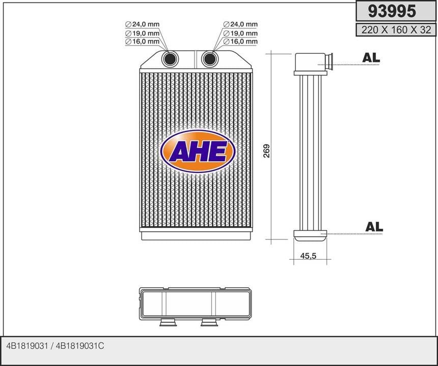 AHE 93995 Heat Exchanger, interior heating 93995