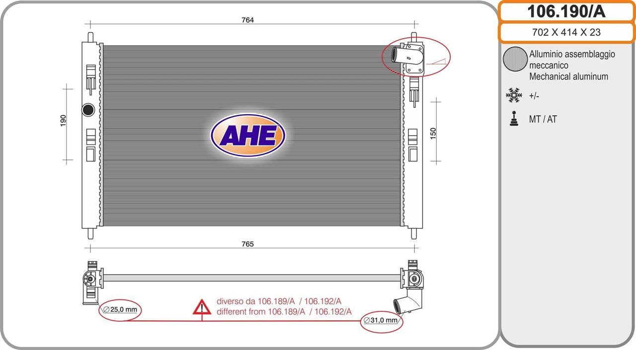 AHE 106.190/A Radiator, engine cooling 106190A