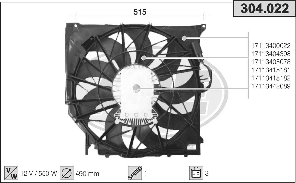 AHE 304.022 Fan, radiator 304022