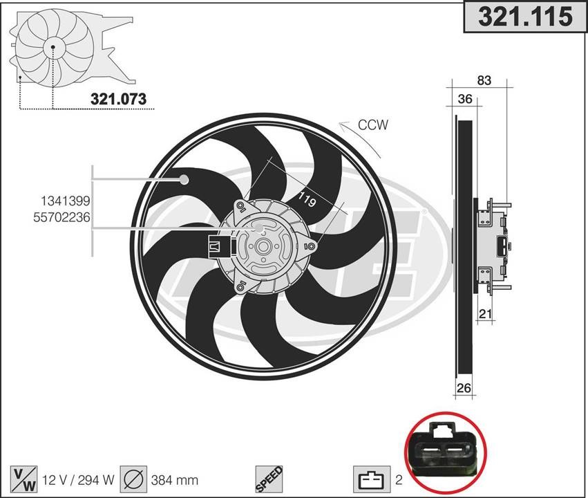AHE 321.115 Fan, radiator 321115