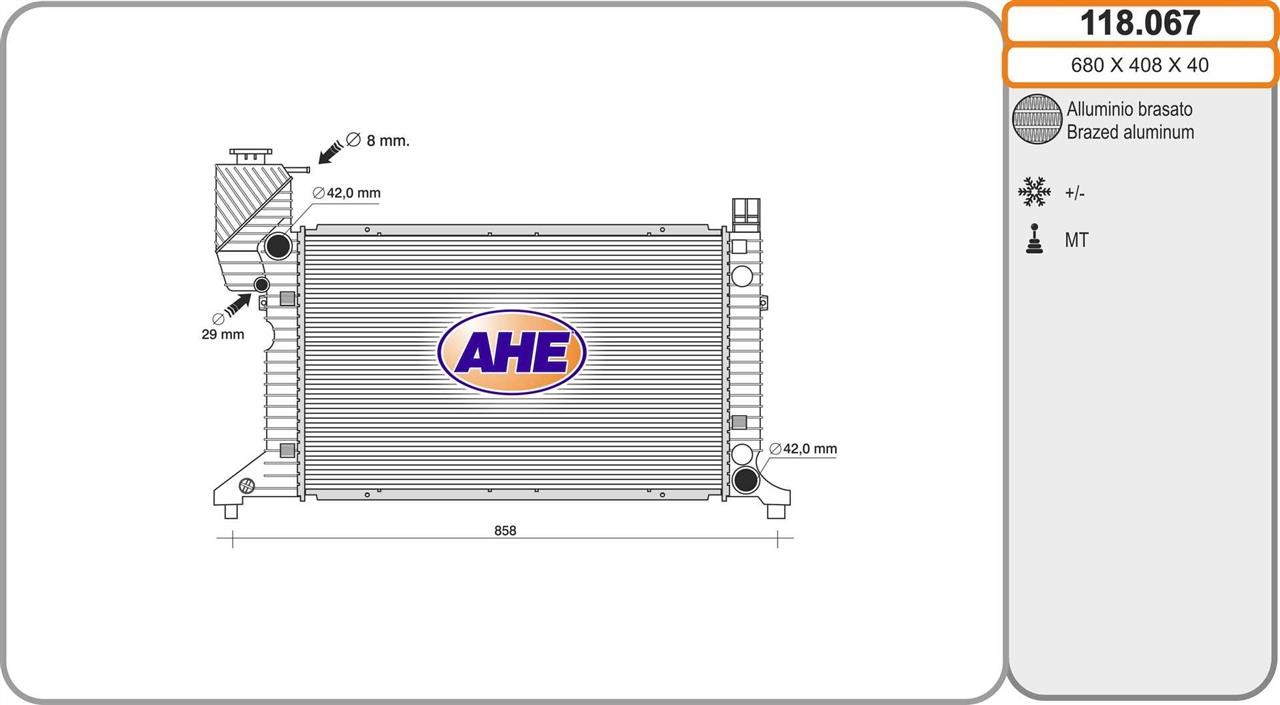 AHE 118.067 Radiator, engine cooling 118067