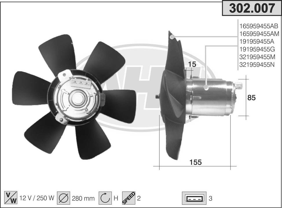 AHE 302.007 Fan, radiator 302007