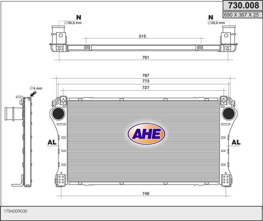 AHE 730.008 Intercooler, charger 730008